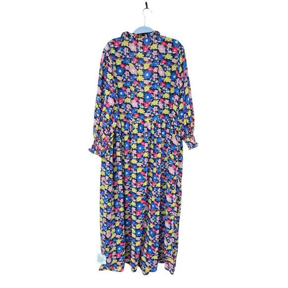 ASOS DESIGN Curve midi smock dress with shirred cuffs multi floral print Size 18 - Picture 3 of 5